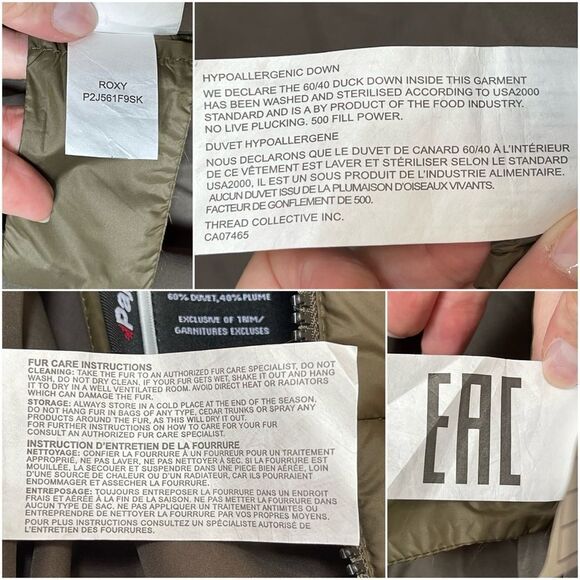 PAJAR CANADA Goose Down Puffer Coat with Fox Fur Hood Military Green Medium NWT - Picture 13 of 16